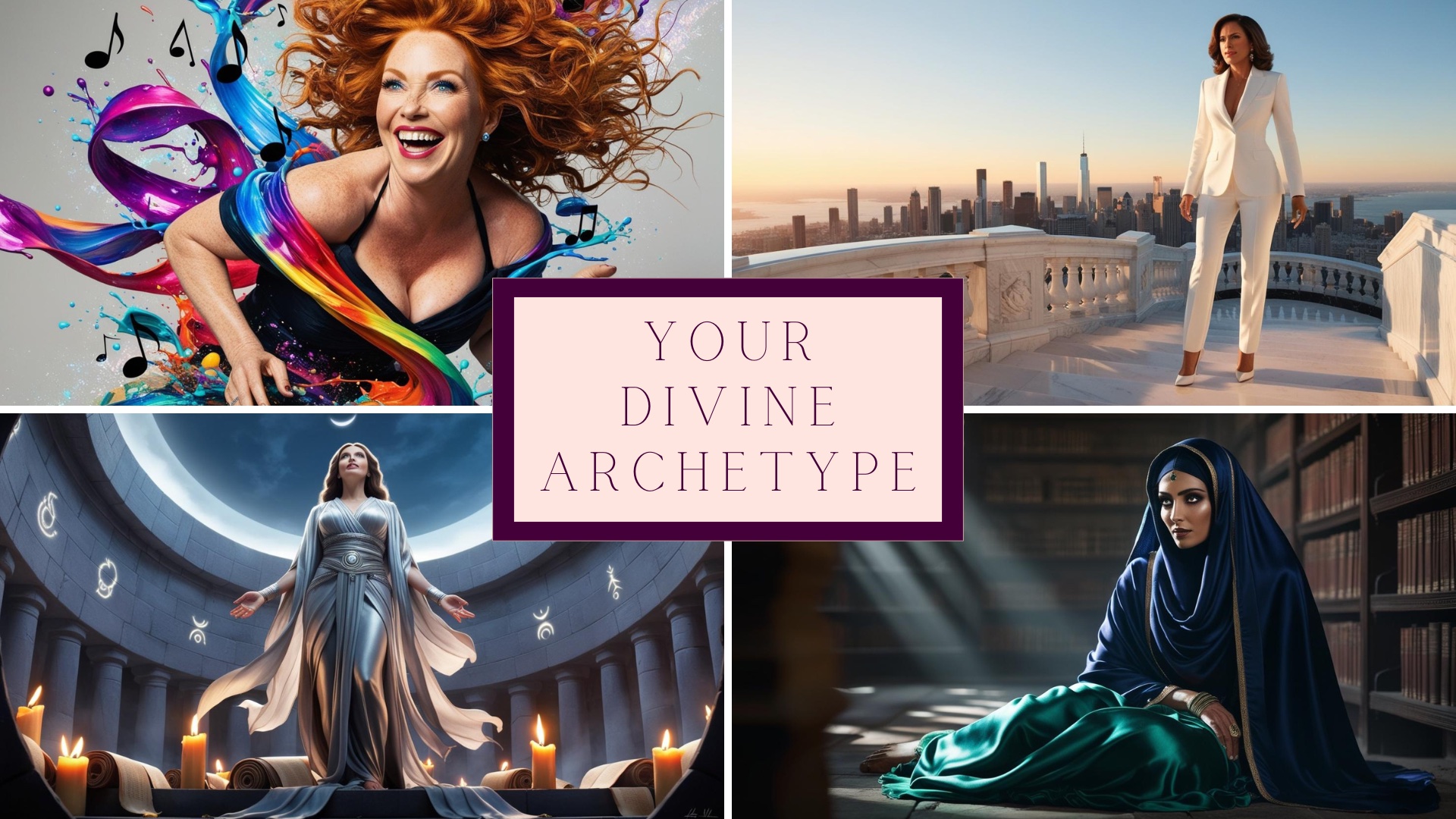 The four feminine archetypes: the Shape-Shifting Muse, the Sovereign Hustler, the Visionary Priestess and the Hidden Oracle